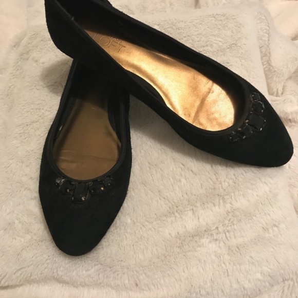 NEW Ann Taylor Loft Black suede flats with gems - Picture 6 of 7